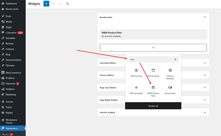 Adding WooCommerce filter widget