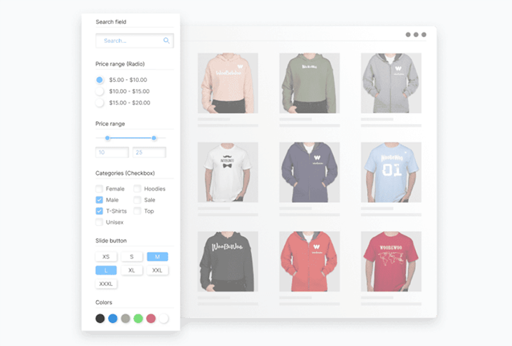The WooCommerce dynamic filter on the page