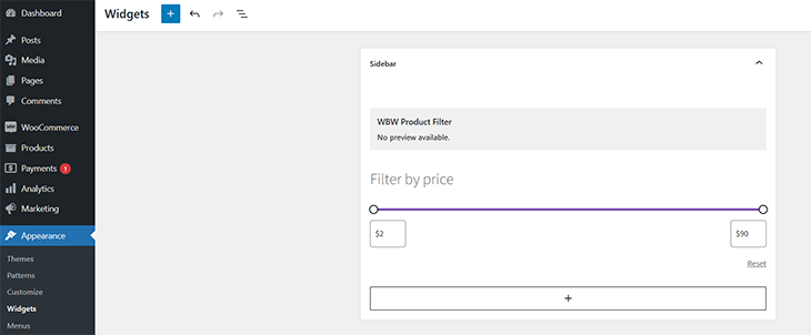 Price slider widget