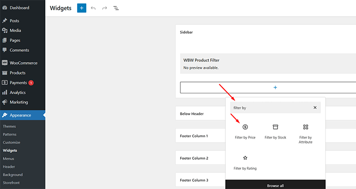 Filter widget