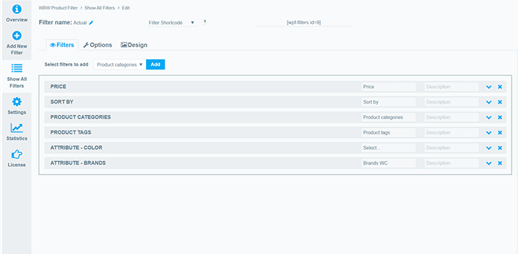 Filter dashboard