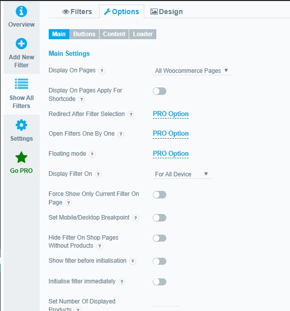 Woocommerce Product Filter Plugin- options and settings