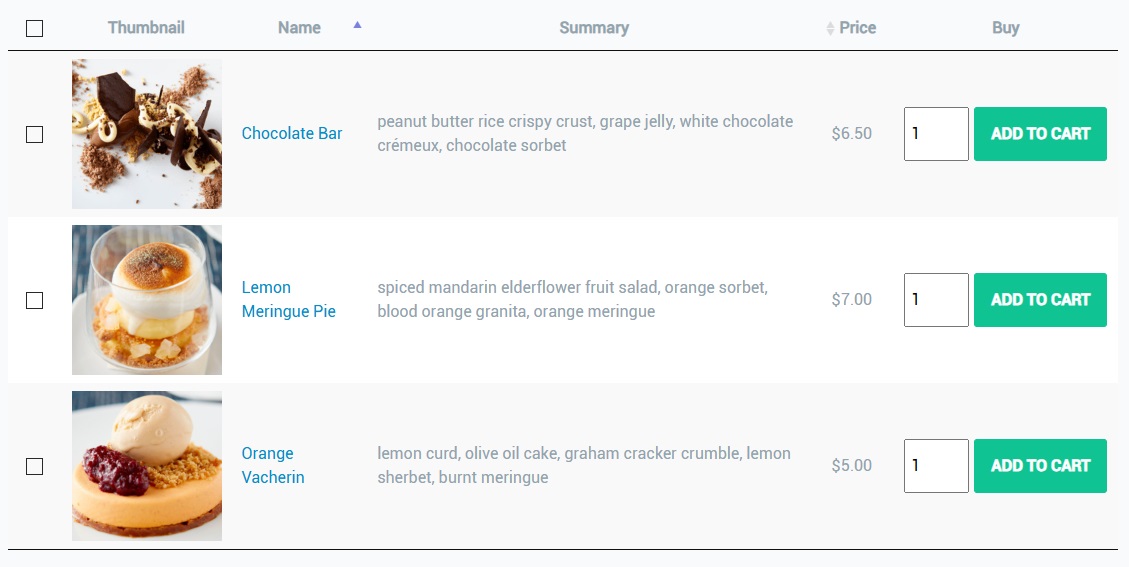 WooCommerce Product Table Pro plugin for restaurant, cafe and food
