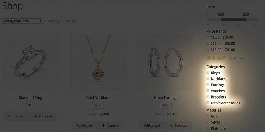 Jewelry & Accessories Filter Plugin for WooCommerce - by Categories