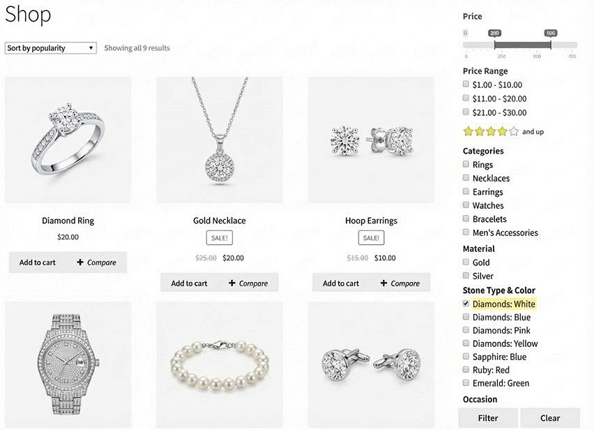 Jewelry & Accessories Filter Plugin for WooCommerce - by Stone Type & Color