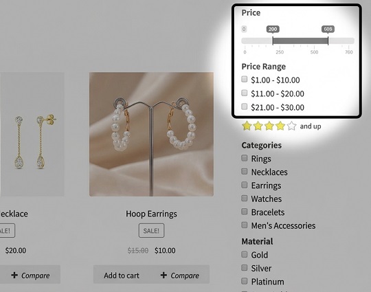 Jewelry & Accessories Filter Plugin for WooCommerce - by price