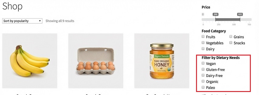Product Filter for WooCommerce Food Shops - Filter by Dietary Needs