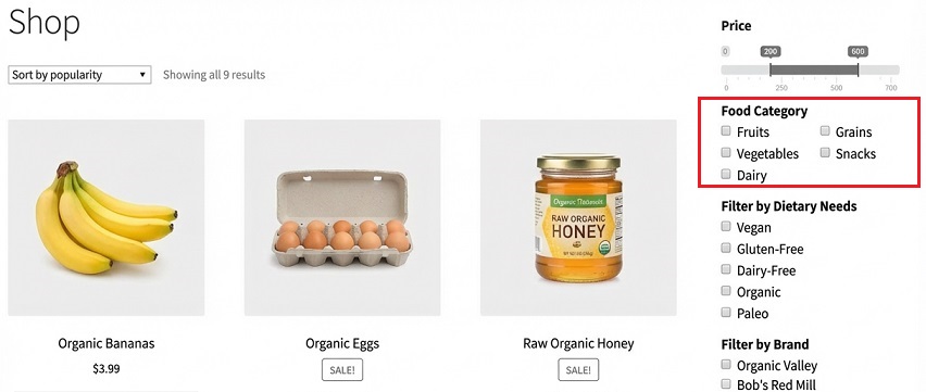 Product Filter for WooCommerce Food Shops - Filter by Food Category