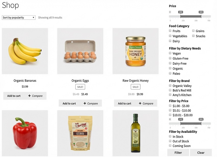 Product Filter for WooCommerce Food Shops