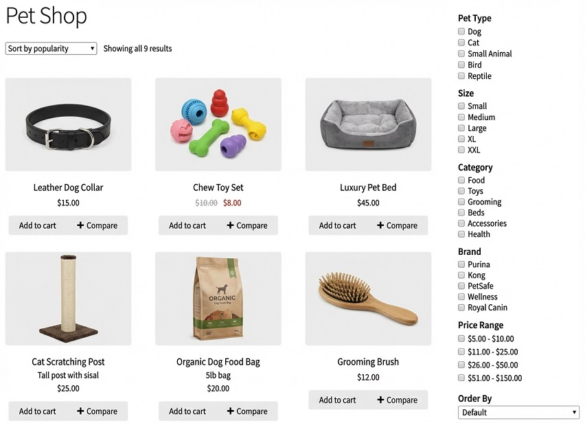 Product Filter for WooCommerce Pet Stores