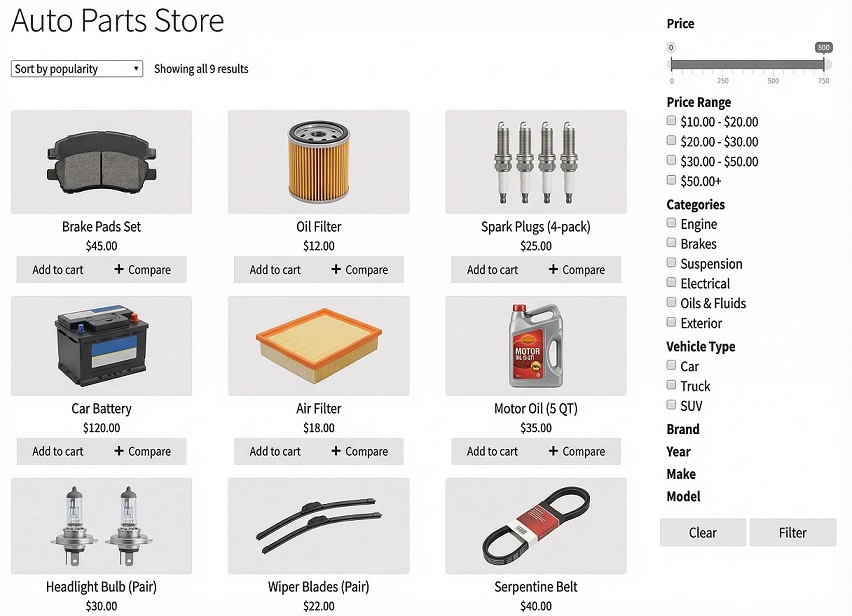 Product Filter for WooCommerce Auto Parts Stores