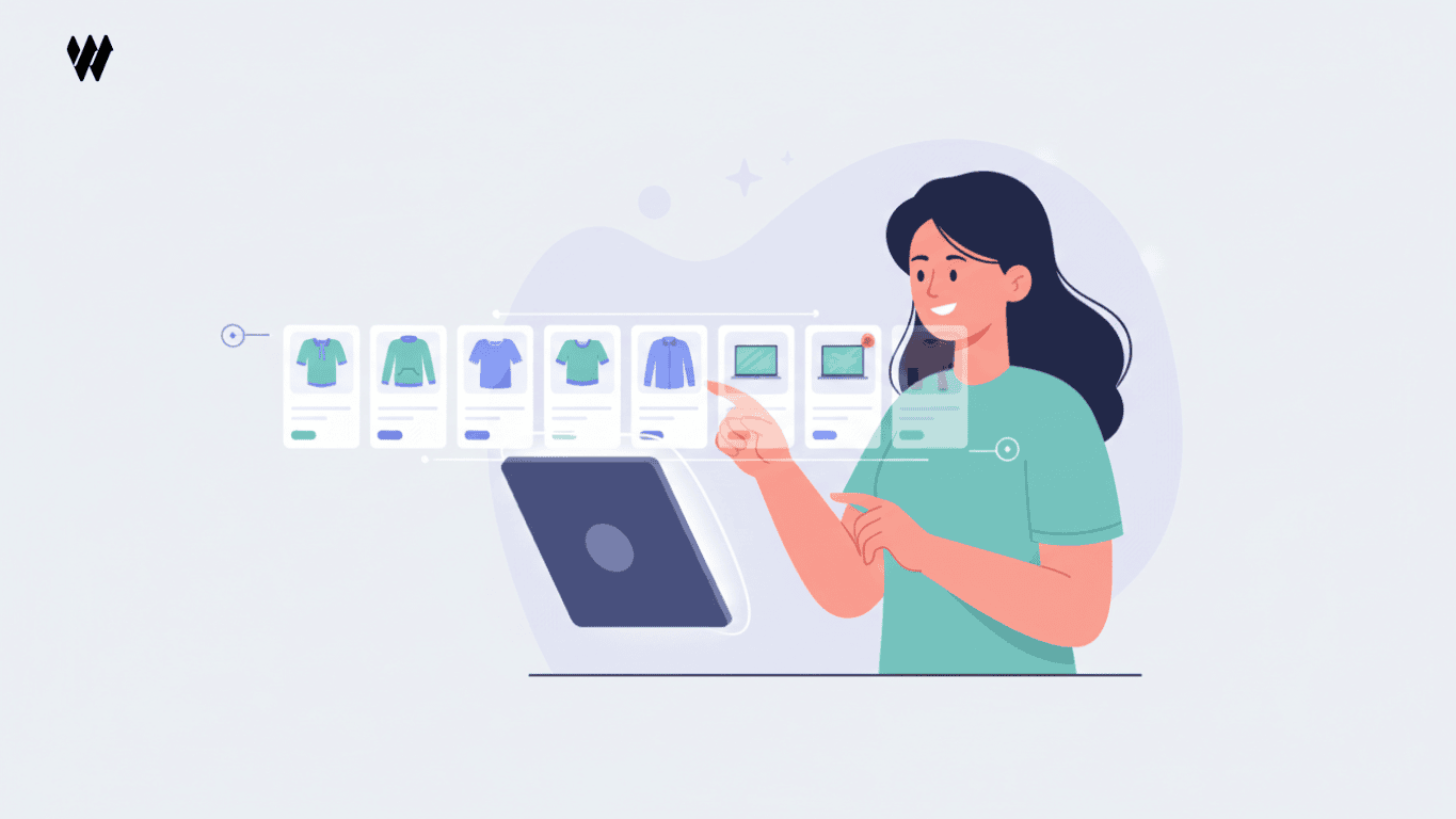 Woman shopping online with WooCommerce product images on her tablet, showcasing top WooCommerce plug.
