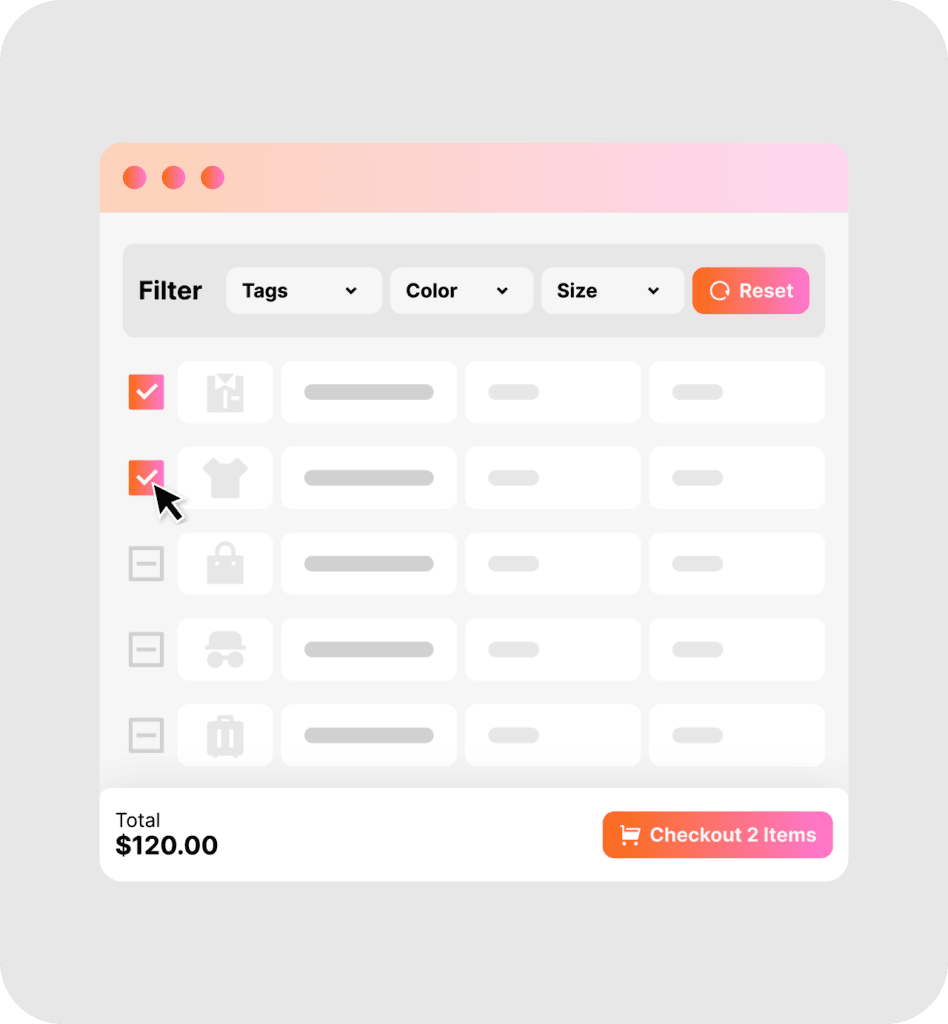 WooCommerce product filter interface showcasing filter options and selection checkboxes.